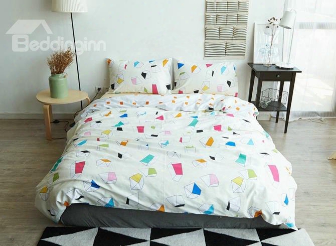 Charming Colorful Geometric 4-piece Cotton Duvet Cover Sets