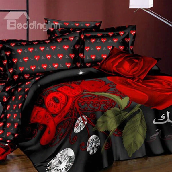 Charming Roses And Shining Diamond Printing Polyester Two Pieces Pillow Suit