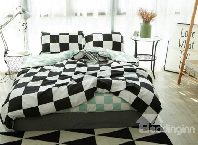 Check Modern Style Cotton 4-piece Bedding Sets