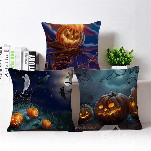 Chic 3d Halloween Pumpkin Printed Cotton Throw Pillow Case