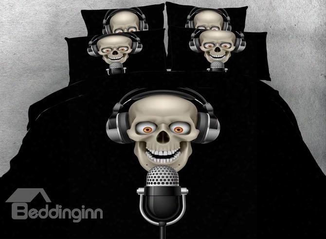 Chic 3d Skull With Headset Print 5-piece Comforter Sets