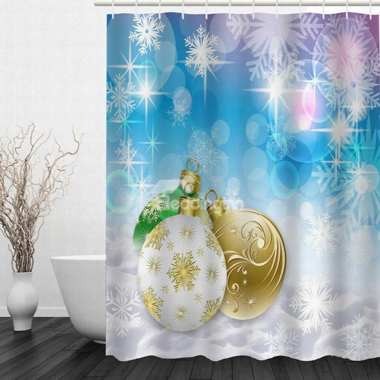 Christmas Balls Printing Waterproof Bathroom 3d Shower Curtain