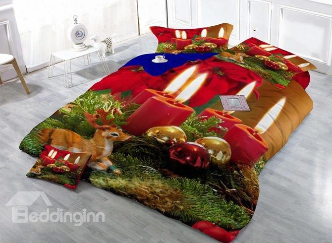 Christmas Candle Digital Printing Satin Drill 4-piece Duvet Cover Sets