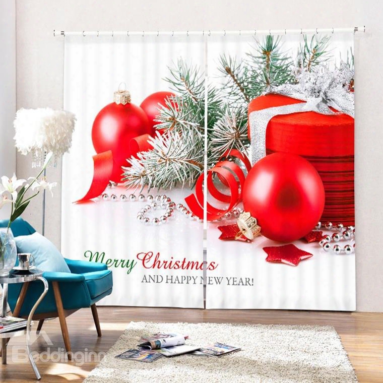 Christmas Gifts And Red Balls Printing Christmas Theme 3d Curtain