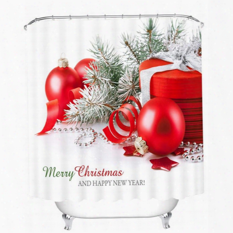 Christmas Gifts And Red Balls Printing Christmas Theme 3d Shower Curtain