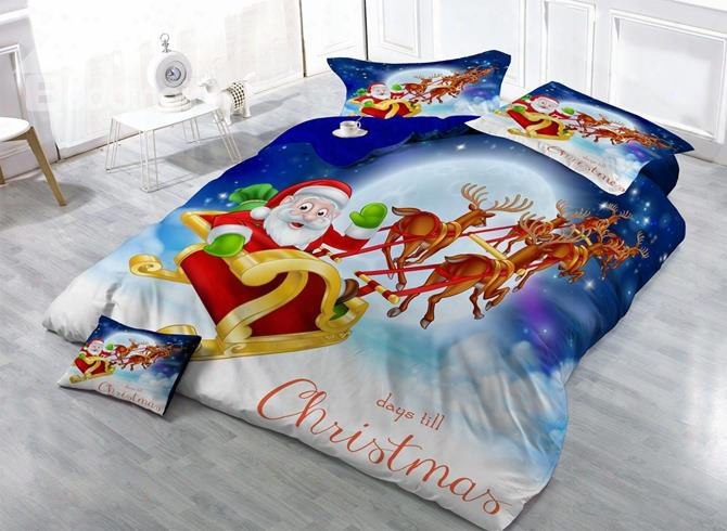 Christmas Santa Sleigh Print Satin Drill 4-piece Duvet Cover Sets