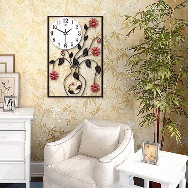 Classic Rectangle Iron Flower Vase Decoration Battery Mute Wall Clock