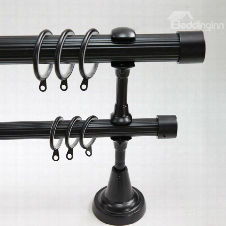 Classical Black End Cap Double Window Treatment Rod Set