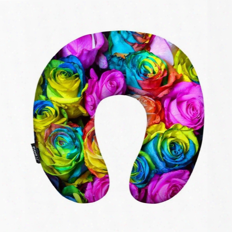 Colorful 3d Roses Print U-shape Memory Foam Neck Pillow