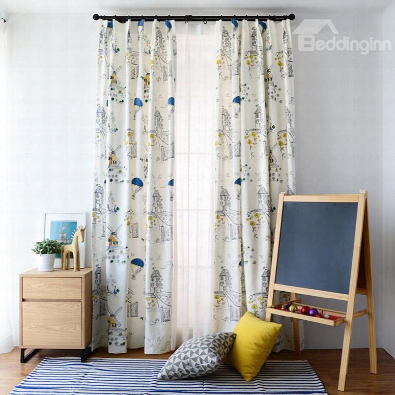 Colorful Embroidery And Applique Magic Town Custom Curtain
