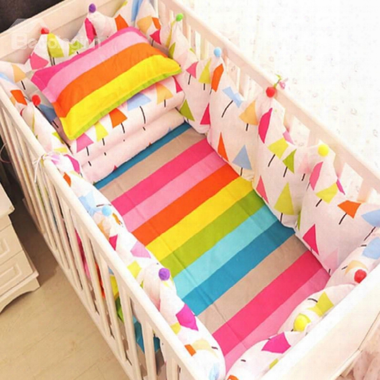 Colorful Rainbow Tree Pattern 9-piece Cotton Baby Crib Bedding Set