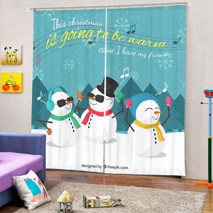Colorful Rock Snowmen Printing Christmas Theme 3d Curtain