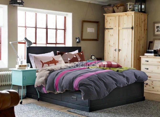 Concise Color Block 100% Cotton 4-piece Duvet Cover Sets