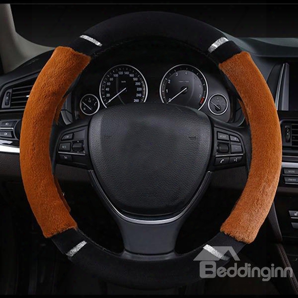 Contrast Color Style Design Comfortable Warm Plush Universal Car Steering Wheel Cover