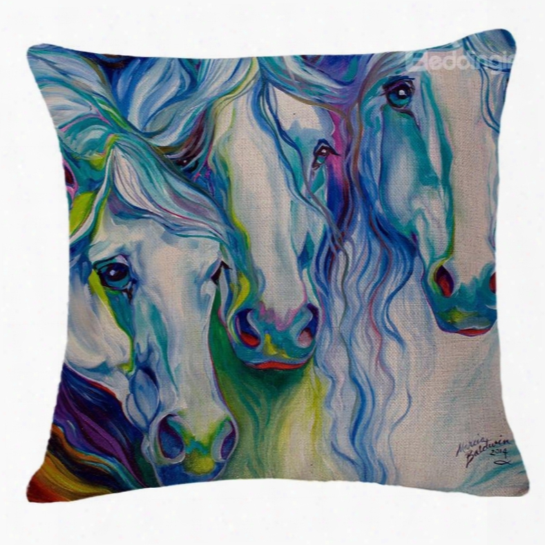 Cool Three Horses Print Decorative Throw Pillow