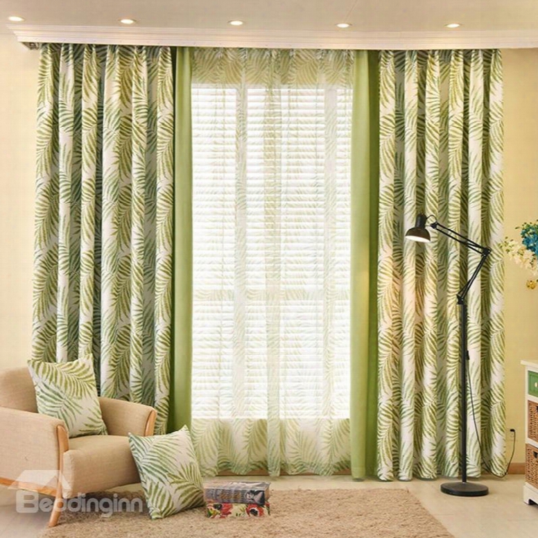 Country Style Green Leaf And Solid Cloth Splicing Custom Curtain