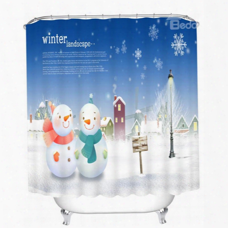 Couple Sweet Snowmen In The Light Printing Christmas Theme 3d Shower Curtain