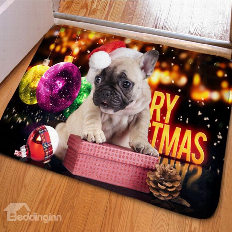 Creative Design Cute Sharpei And Jingle Bell Print Christmas Decoration Doormat