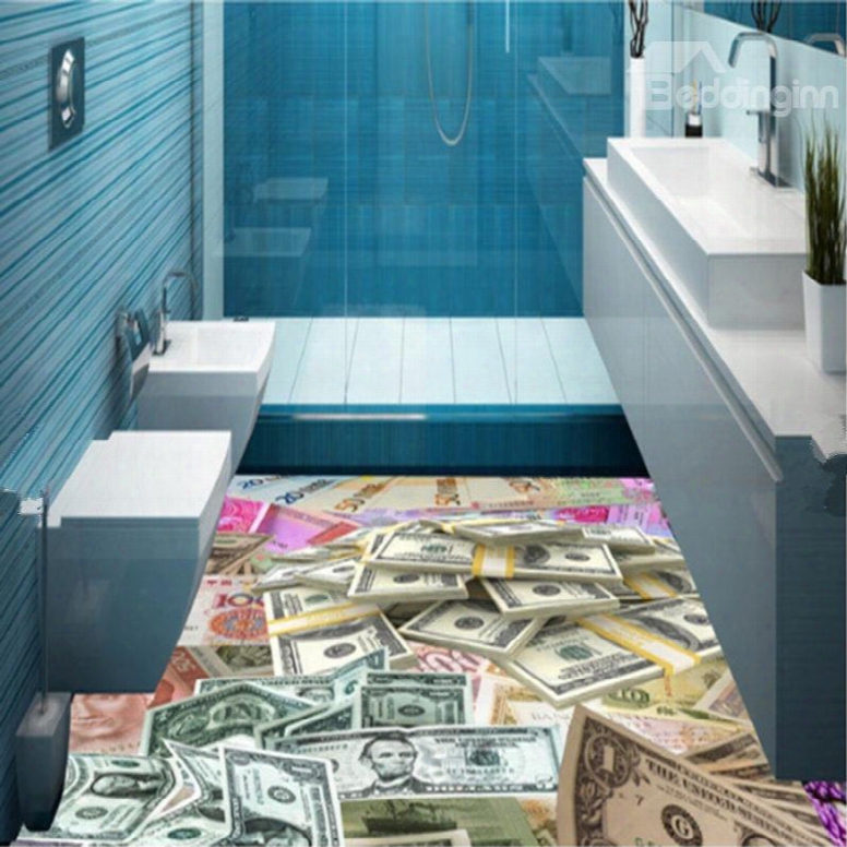 Creative Different Kinds Of Money Pattern Design Decorative Waterproof 3d Floor Murals