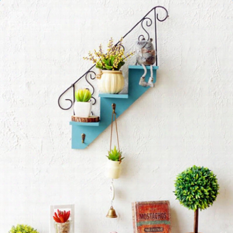 Creative Simple Style Blue Stair Shape Home Decorative Wall Shelves