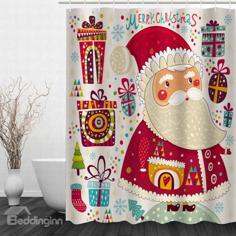 Cute Cartoon Santa Printing Christmas Theme Bathroom 3d Shower Curtain