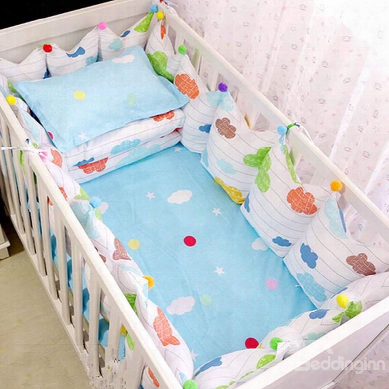Cute Colorful Clouds Pattern 9-piece Cotton Baby Crib Bedding Set