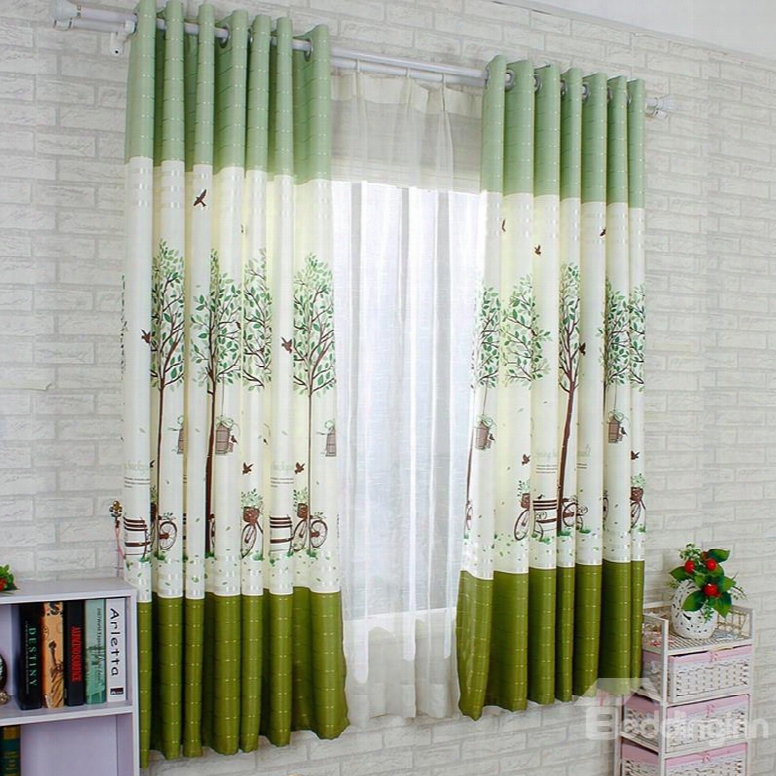Cute Green Tree Printing Energy Saving Custom Curtain