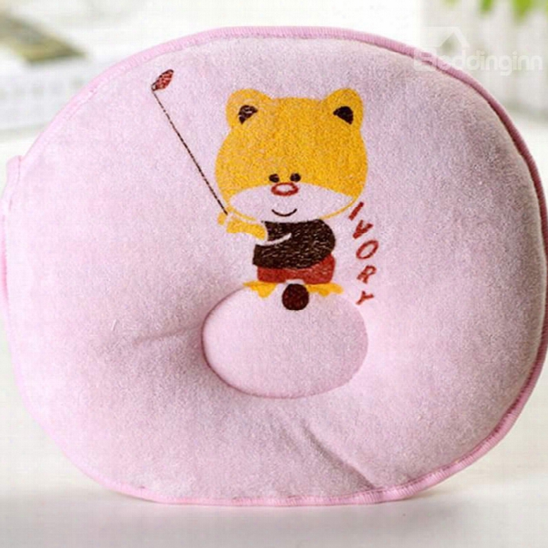 Cute Pink Cat Face Design Prevent Flat Head Baby Pillow