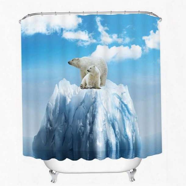 Cute Polar Bears Print 3d Bathroom Shower Curtain