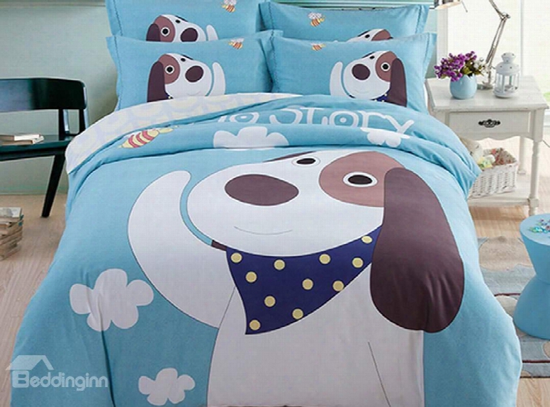 Cute Puppy Pattern Kids Cotton 4-piece Duvet Cover Sets