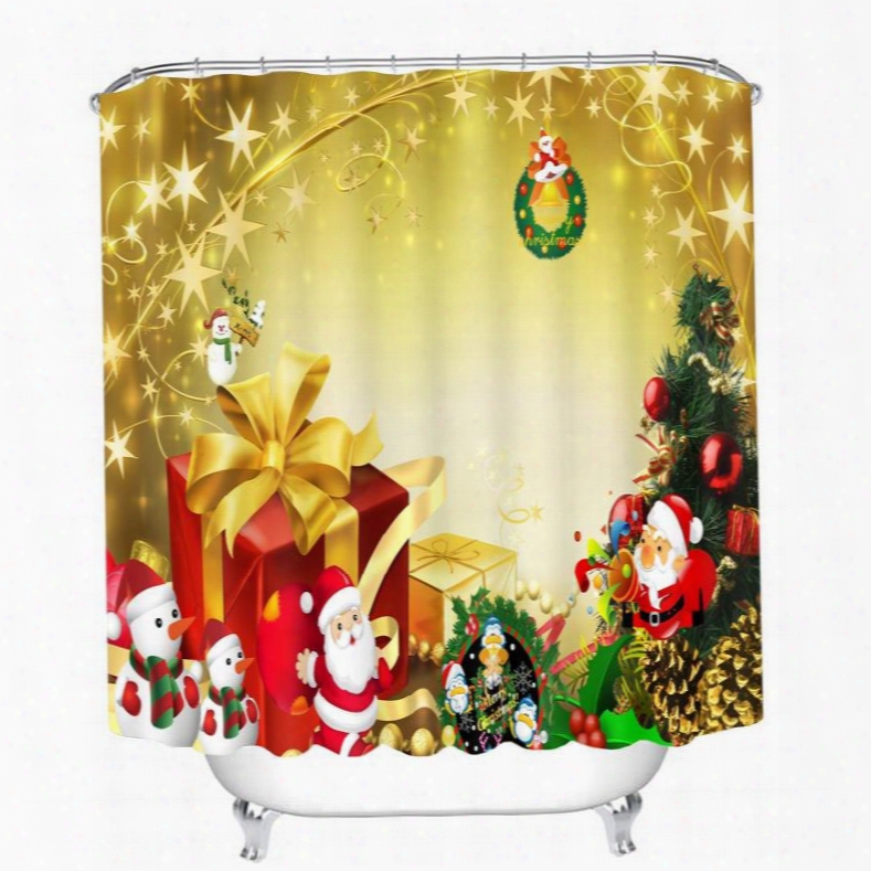 Cute Santa With Presents Printing Christmas Printing Bathroom 3d Shower Curtain