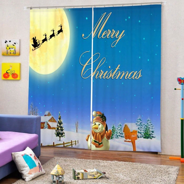 Cute Snowman Waving And Santa Shadow Printing Christmas Theme 3d Curtain