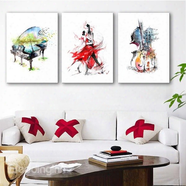 Dancing Couple Piano And Guitar Canvas Waterproof And Eco-friendly 3 Pieces Framed Prints