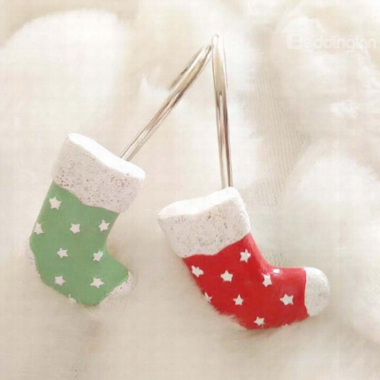Designer Christmas Sock Pattern Resin 12-pieces Shower Curtain Hooks