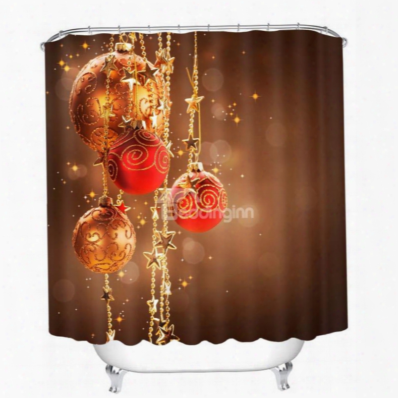 Dreamlike Red Christmas Balls Decor Printing Christmas Theme Bathroom 3d Shower Curtain