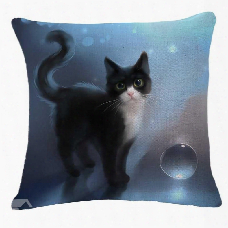 Dreamy Black And White Kitty Print Throw Pillow