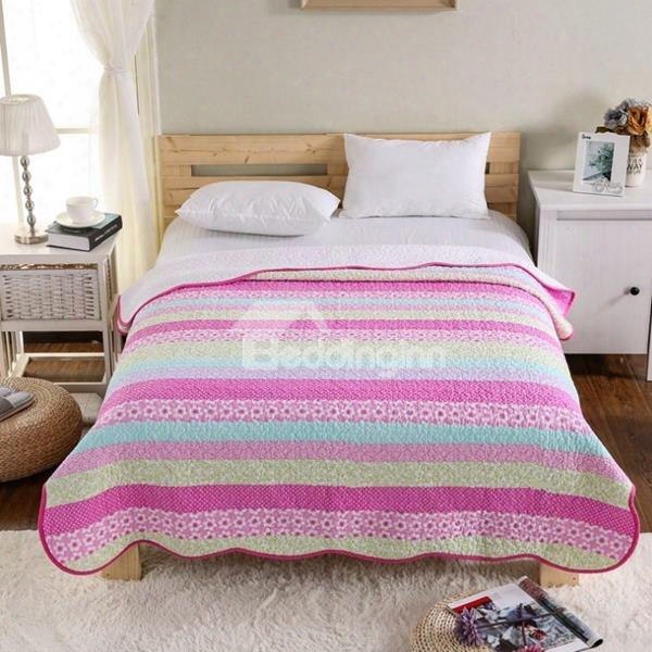Dreamy Colorful Stripes Print Cotton Summer Quilt