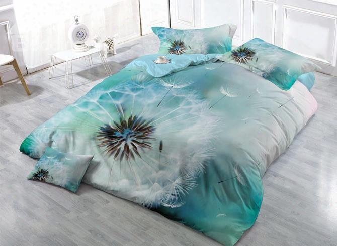 Dreamy Dandelion Print Satin Drill 4-piece Duvet Cover Sets