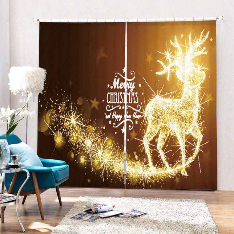 Dreamy Reindeer Meerry Christmas Printing Christmas Theme 3d Curtain