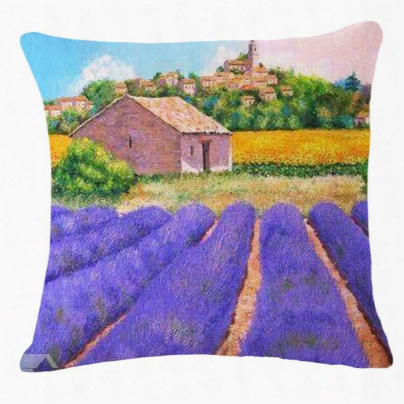 Dreamy Rows Of Lavender Print Decorative Throw Pillow