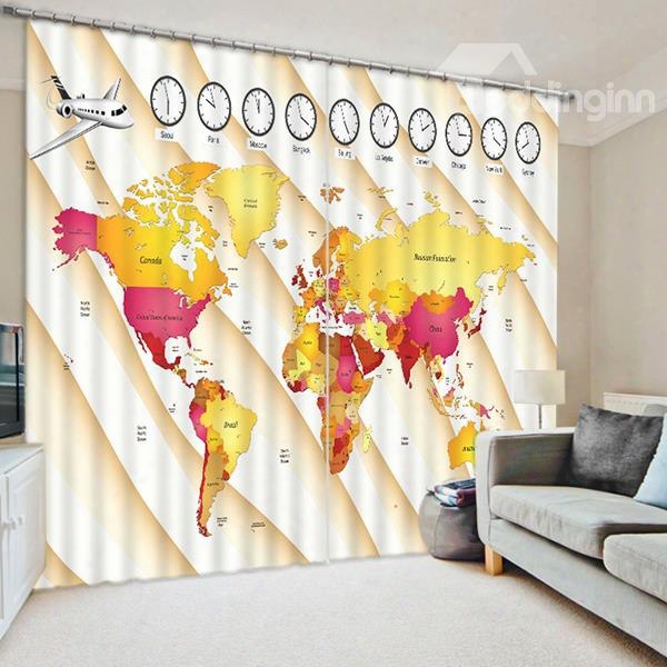 Educational Time Zones Of The World Print 3d Blackout Curtain