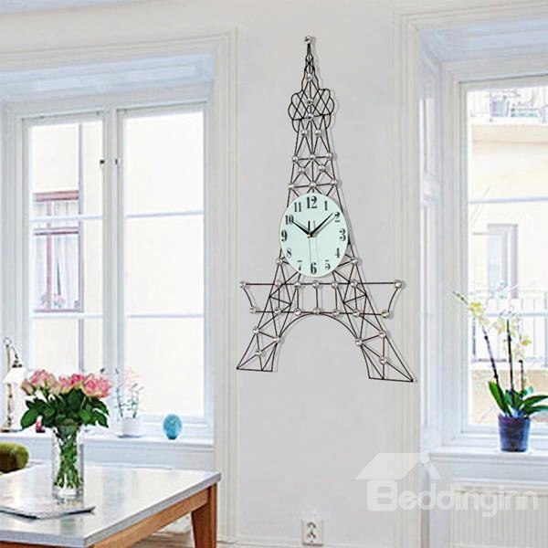 Eiffel Tower Shape Simple Style Battery Wall Clock