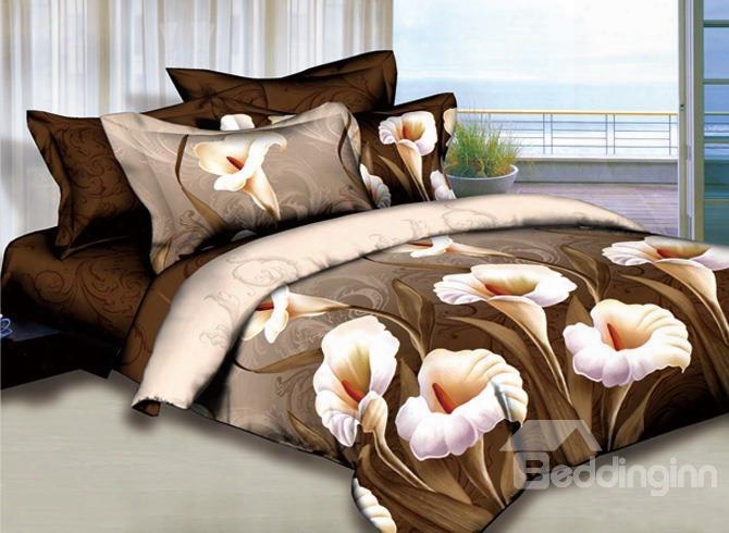 Elegant Calla Lily Print Camel 2-piece Pillow Cases
