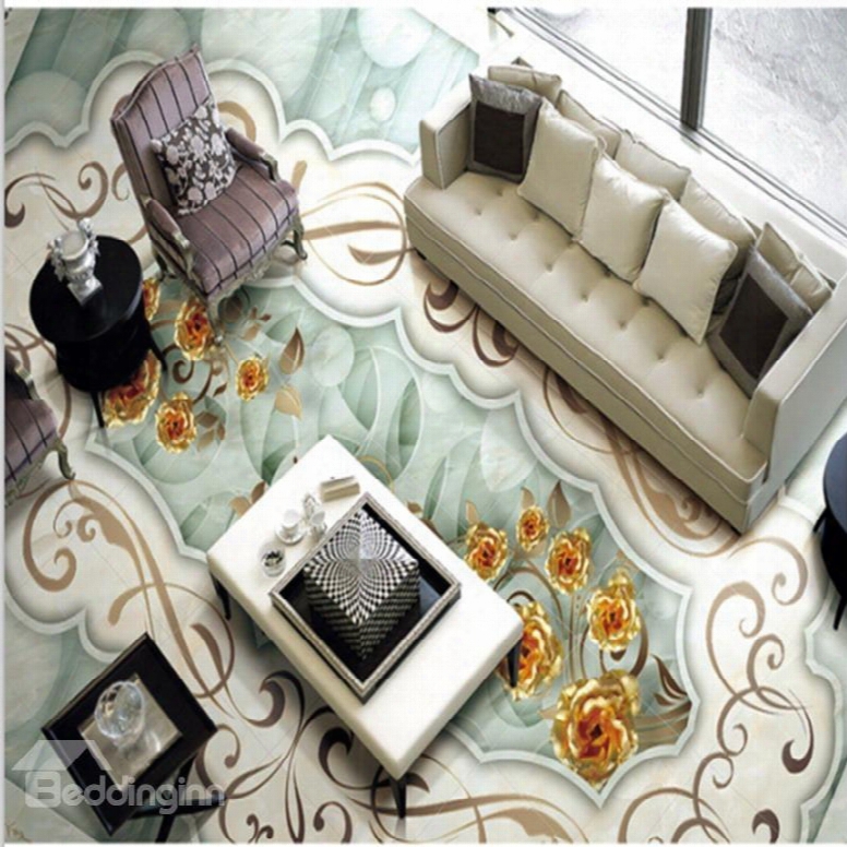 Elegant European Style Flower Pattern Antiskid And Waterproof 3d Floor Murals