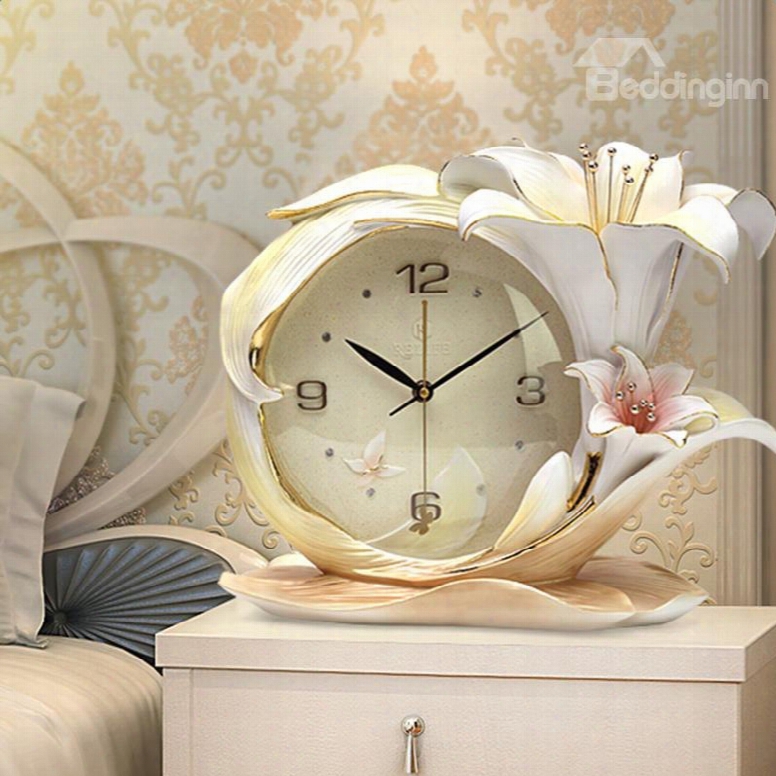 Elegant Lily Embossment Mute Wall Clock/alarm Clock