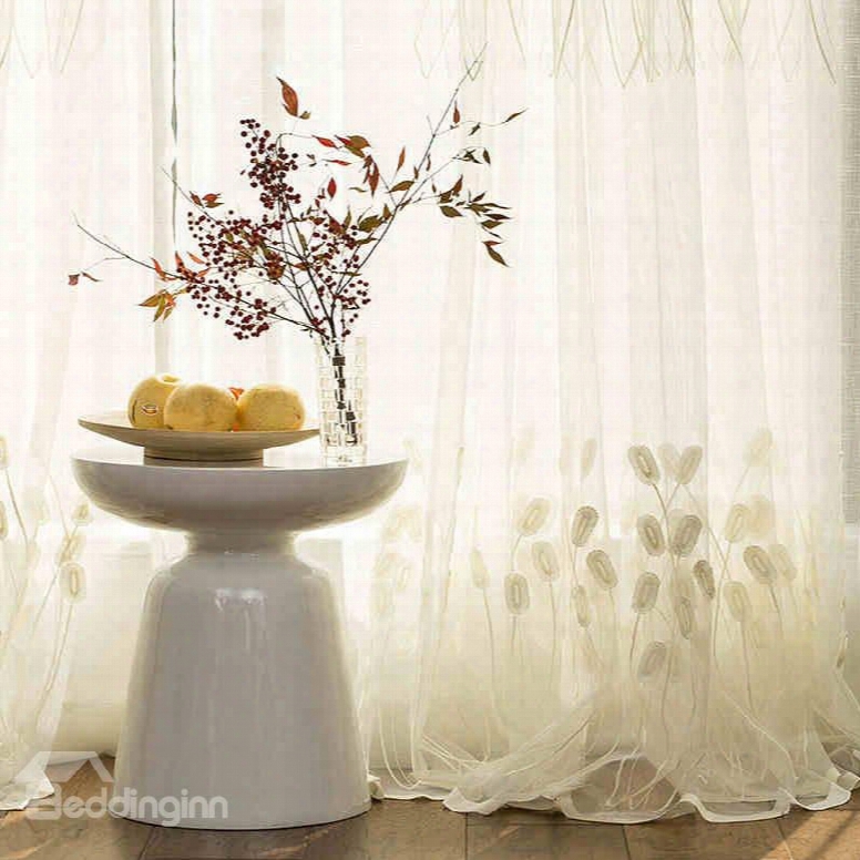 European Style Concise Reed Emboss Embroidery Custom Sheer Curtain