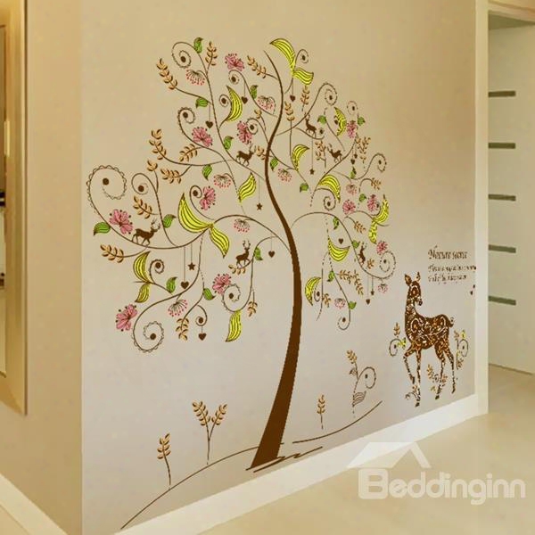 European Style Deer Under The Flower Tree Pattern Wall Stickers