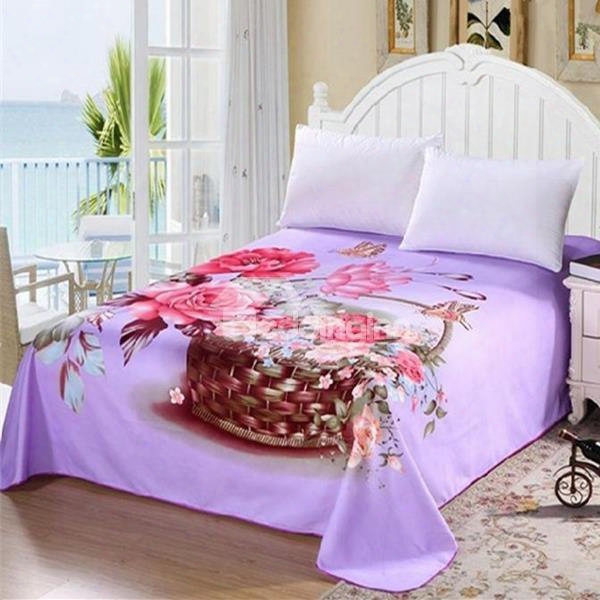 Excellent Colorful Flower And Basket Purple Printed Sheet