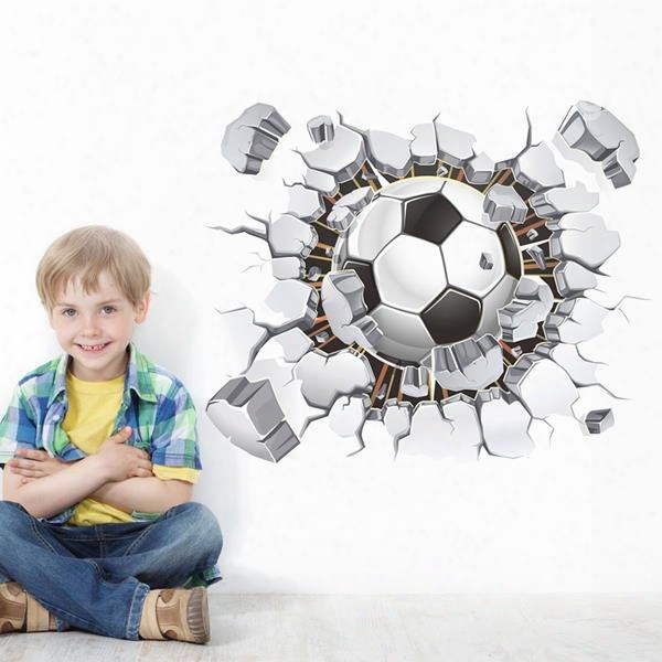 Fancy Creative Football Through A Broken Hole Pattern Home Decorative 3d Wall Stickers