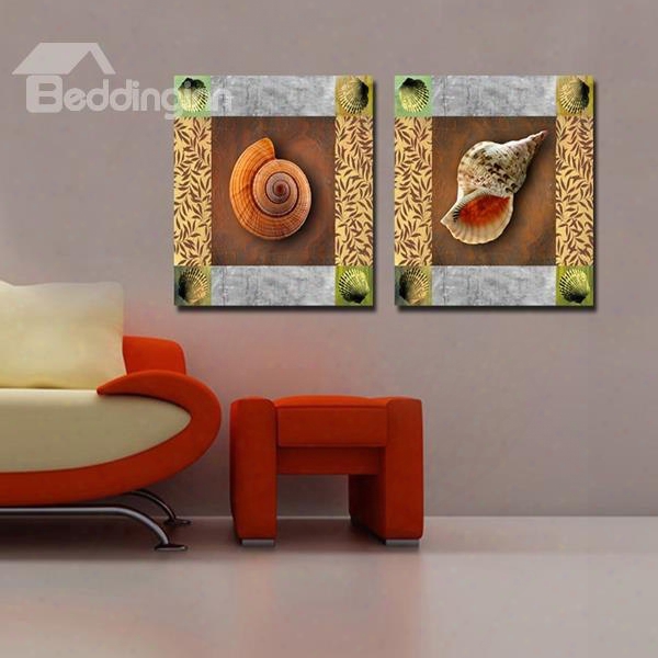 Fancy Decorative 2 Pieces Snail And Shell Pattern Framed Wall Art Prints